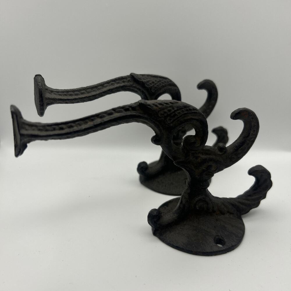 Wall or Coat Hooks Cast Iron LARGE Hooks Vtg Style set of two